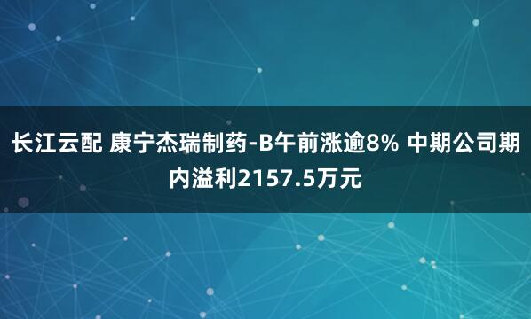 長江云配 康寧杰瑞制藥-B午前漲逾8% 中期公司期內溢利2157.5萬元